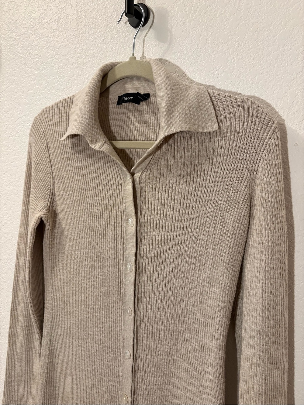 Theory beige rib-knit shirt dress - Picture 3 of 5